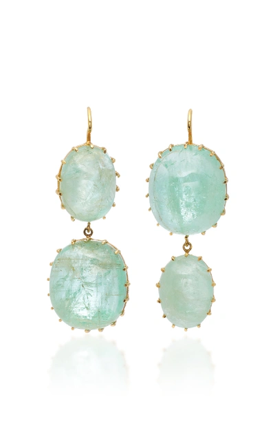 Shop Renee Lewis 18k Gold Emerald Earrings In Green