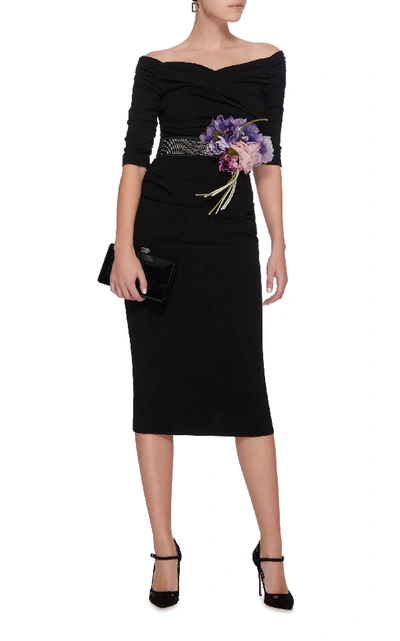 Shop Dolce & Gabbana Floral-embellished Leather Belt In Black