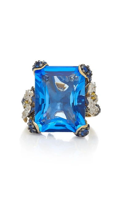 Shop Anabela Chan Cinderella 18k Gold, Sapphire And Diamond Ring In Blue