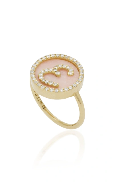 Shop Noush Jewelry Treasure Disk Opal Roman Initial Ring In Pink