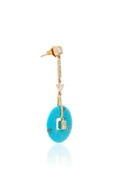Shop The Last Line Single Diamond And Turquoise Deco Drop Earring In Blue