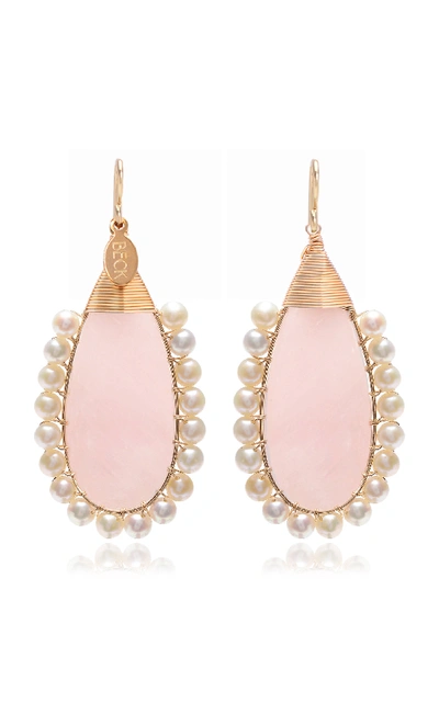 Shop Beck Jewels Rose Lolita Gold-filled Rose Quartz And Pearl Earrings In Pink
