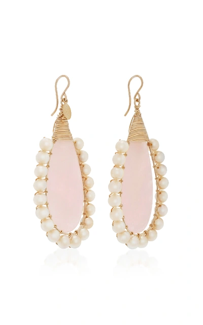 Shop Beck Jewels Rose Lolita Gold-filled Rose Quartz And Pearl Earrings In Pink