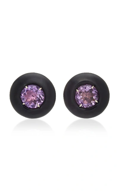 Shop Sorab & Roshi 18k Gold Amethyst And Onyx Clip Earrings In Purple