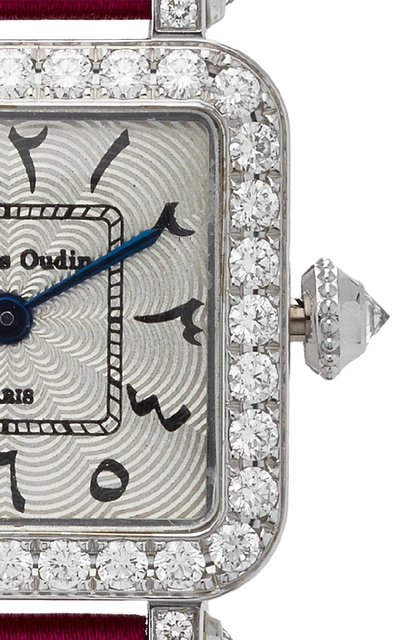 Shop Charles Oudin 18k White Gold Diamond Mini Pansy Retro Watch