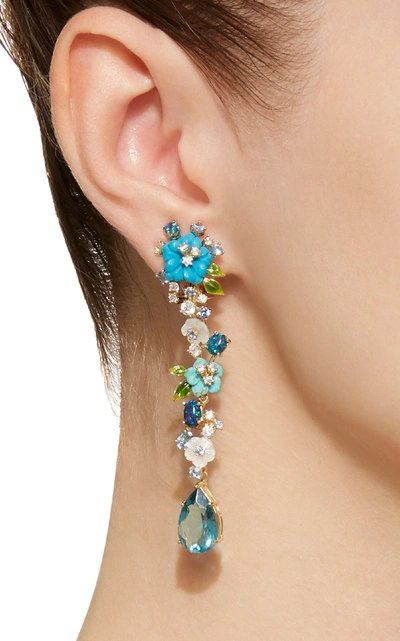 Shop Anabela Chan Turquoise Vine 18k Gold Earrings In Blue