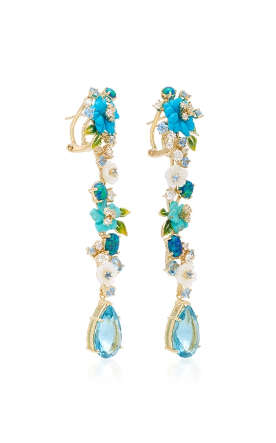 Shop Anabela Chan Turquoise Vine 18k Gold Earrings In Blue