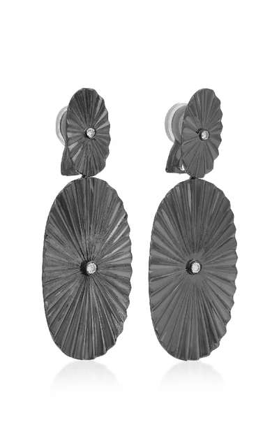 Shop Jack Vartanian Pliss Rhodium-plated 18k White Gold And Diamond Earrings In Black