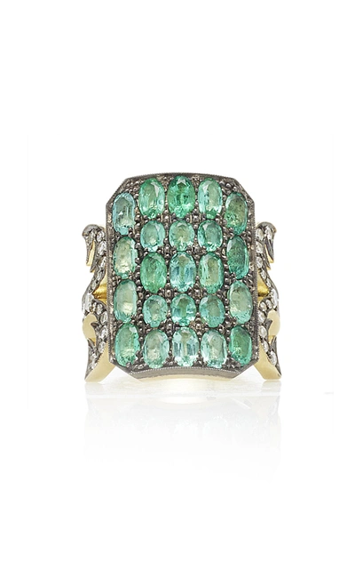 Shop Sylva & Cie Emerald Ten Table Ring In Green