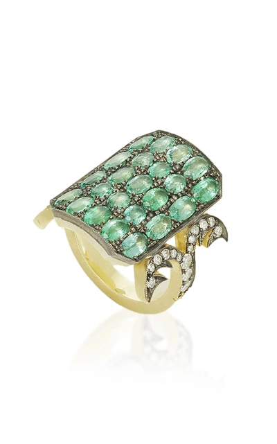 Shop Sylva & Cie Emerald Ten Table Ring In Green