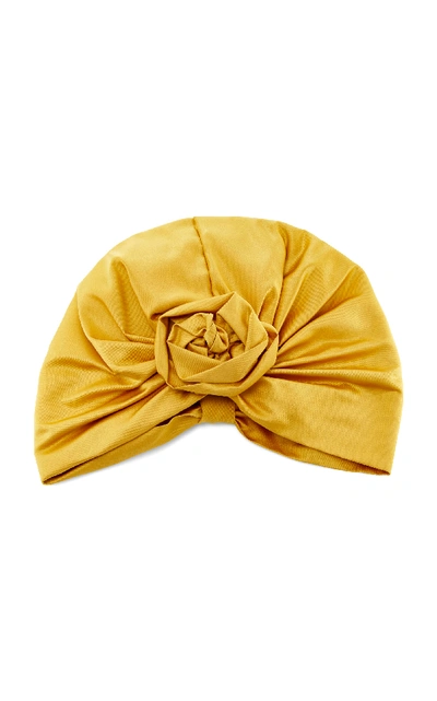 Shop Jennifer Behr Rosette Silk-satin Turban In Gold