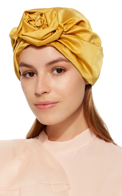 Shop Jennifer Behr Rosette Silk-satin Turban In Gold