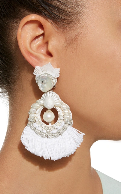 Shop Ranjana Khan White And Blue Pearl Chandelier Earring