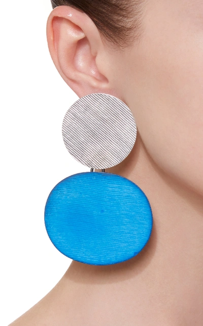 Shop Annie Costello Brown Skye Sterling Silver And Oxidized Brass Earrings In Blue
