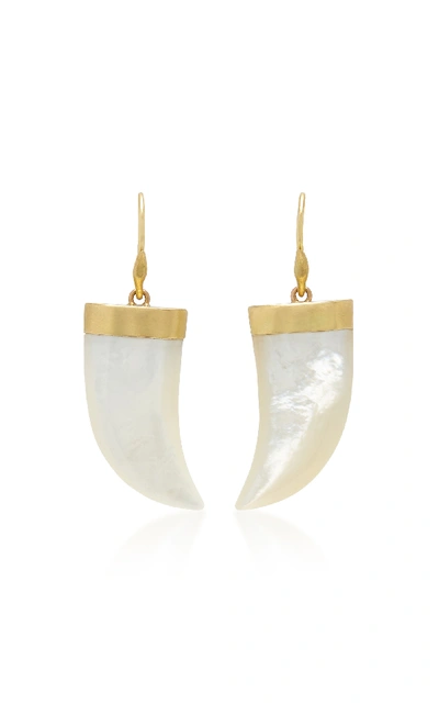 Shop Annette Ferdinandsen Tiger Claw 14k Yellow Gold Mother Of Pearl Earrings In White