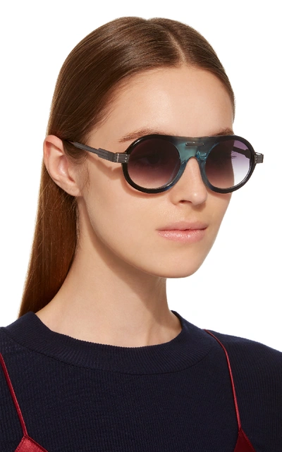 Shop Rosie Assoulin X Morgenthal Frederics Herbie Round-frame Sunglasses In Blue