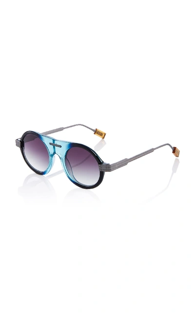 Shop Rosie Assoulin X Morgenthal Frederics Herbie Round-frame Sunglasses In Blue