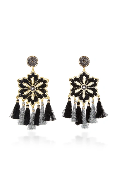 Shop Mercedes Salazar Hibiscus Tasseled Gold-plated Crystal Earrings In Grey