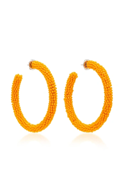 Shop Deepa Gurnani Eliza Bead Embellished Hoop Earrings In Orange