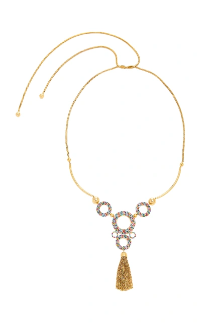 Shop Joanna Laura Constantine Long Chain Rainbow Grommets Gold-plated Brass And Cubic Zirconia Necklace In Multi
