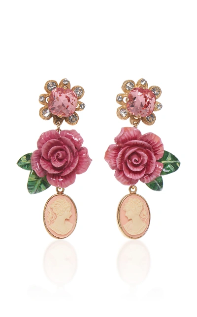 Shop Dolce & Gabbana Rosetto Cameo Gold-tone Brass And Crystal Earrings In Pink