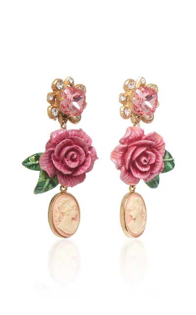 Shop Dolce & Gabbana Rosetto Cameo Gold-tone Brass And Crystal Earrings In Pink
