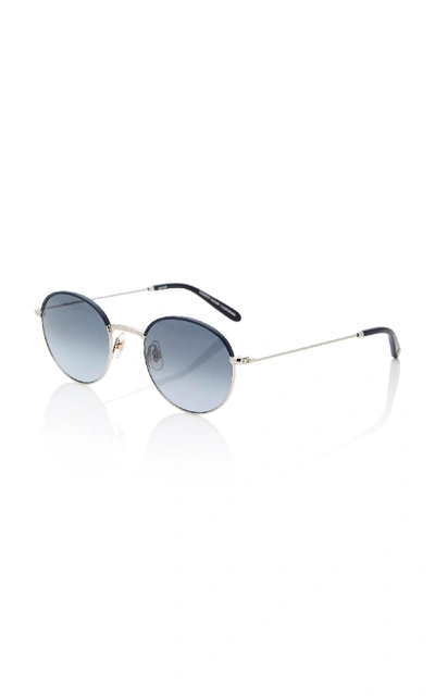 Shop Garrett Leight Cloy 48 Round-frame Sunglasses In Navy