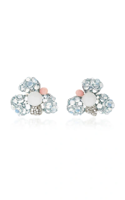 Shop Arunashi One-of-a-kind Pearl And Moonstone Flower Stud Earrings In White