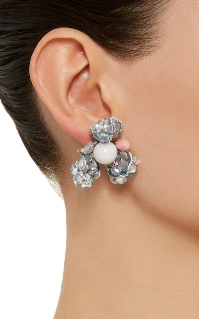 Shop Arunashi One-of-a-kind Pearl And Moonstone Flower Stud Earrings In White