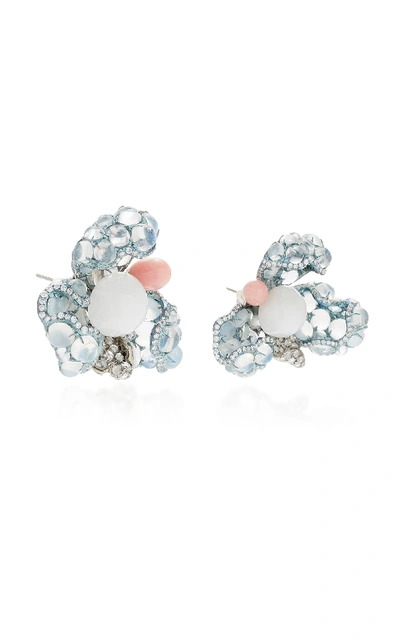 Shop Arunashi One-of-a-kind Pearl And Moonstone Flower Stud Earrings In White