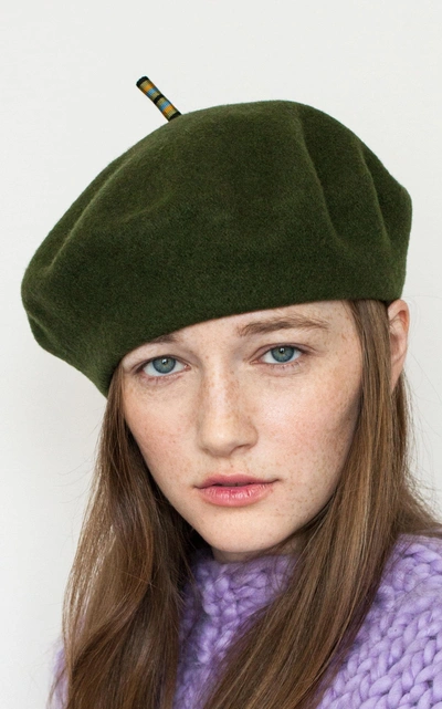 Shop Lola Hats Stripe Cig Beret In Green