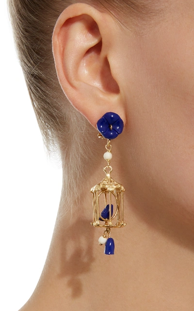 Shop Of Rare Origin Pagoda 18k Yellow Gold Vermeil Lapis And White Agate Earrings In Blue