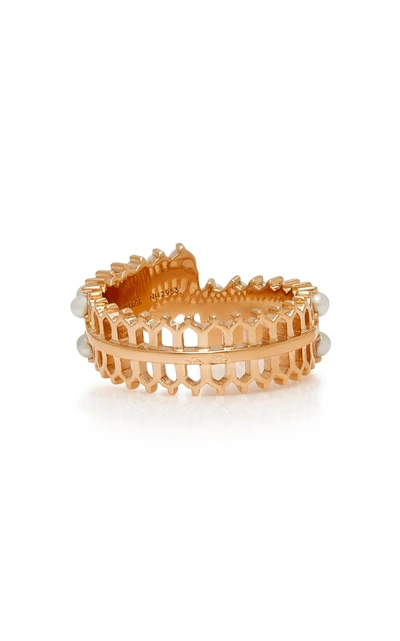 Shop Nouvel Heritage Double Lace 18k Rose Gold Pearl Ande Diamond Ring Size