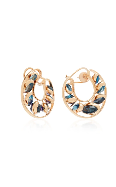 Shop Marie Mas Dancing Creoles 18k Gold Amethyst And Topaz Earrings In Multi