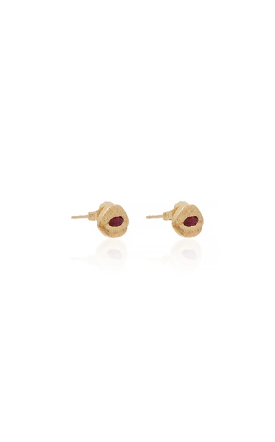 Shop Luis Morais Ruby Lip Earrings In Gold