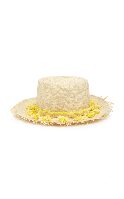 Shop Yestadt Millinery Playa Tasseled Straw Bucket Hat In Yellow