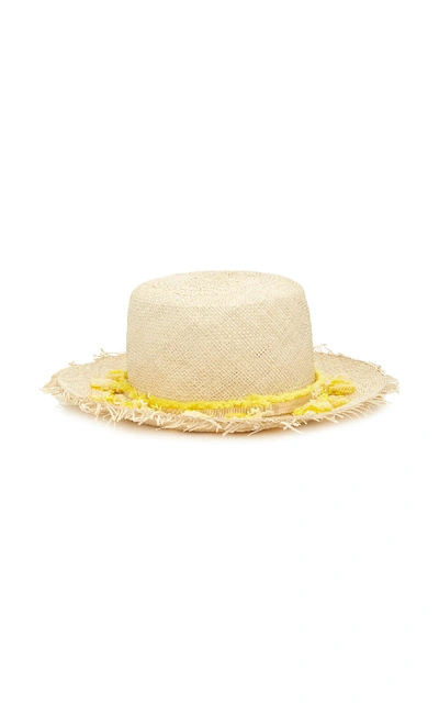 Shop Yestadt Millinery Playa Tasseled Straw Bucket Hat In Yellow