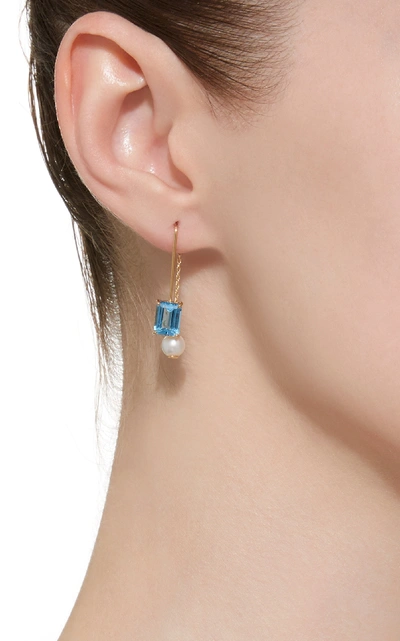 Shop Yi Collection 18k Gold Blue Topaz And Pearl Earrings
