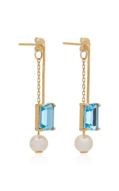 Shop Yi Collection 18k Gold Blue Topaz And Pearl Earrings