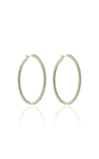 Shop Sydney Evan Large Pave Turquoise Hoops In Blue