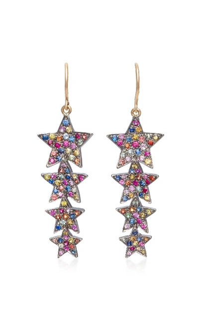 Shop She Bee Rhodium-plated Sapphire Star Drop Earrings In Pink