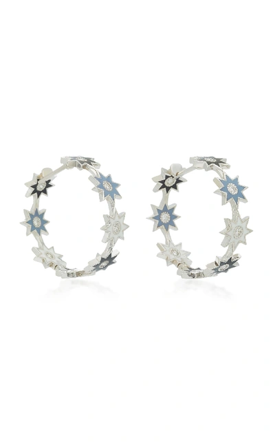 Shop Colette Jewelry 18k White Gold Enamel And Diamond Earrings In Multi