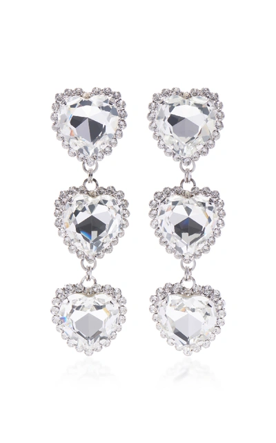 Shop Alessandra Rich Long Crystal Heart Earrings In White
