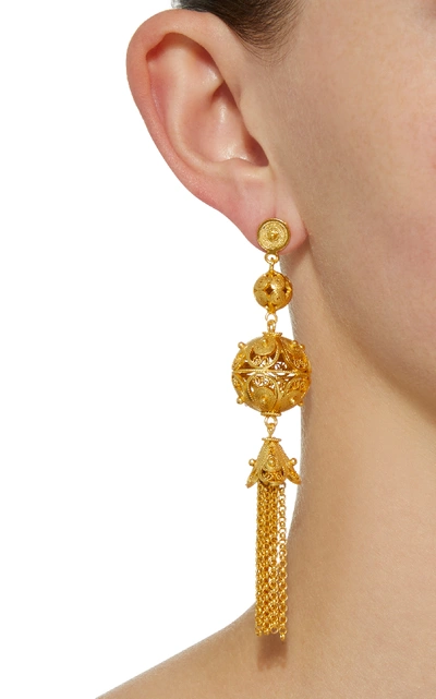 Shop Mallarino Gala Embellished Ball And Tassel Earrings In Gold