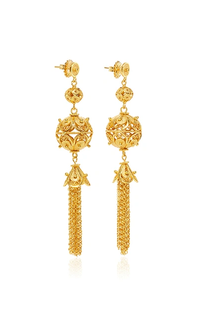 Shop Mallarino Gala Embellished Ball And Tassel Earrings In Gold