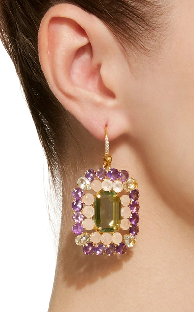 Shop Bounkit Amethyst And Quartz 14k Gold-plated Brass Fish Hook Earrings In Multi