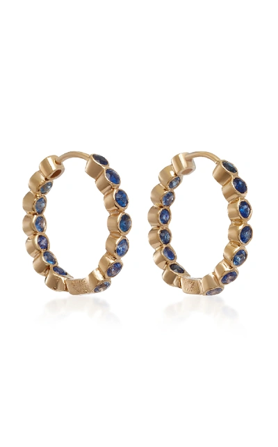 Shop She Bee 14k Gold Sapphire Hoop Earrings In Blue