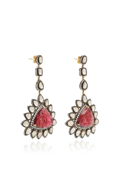 Shop Amrapali Women's 14k Gold Tourmaline And Diamond Earrings In Red