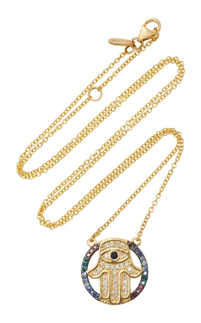 Shop Marianna Goulandris Mini Hamza 14k Gold Diamond And Sapphire Necklace In Multi