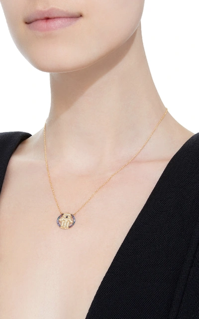 Shop Marianna Goulandris Mini Hamza 14k Gold Diamond And Sapphire Necklace In Multi